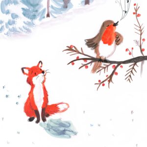 Fox and Robin in snow singing Lucy Dillamore 2021