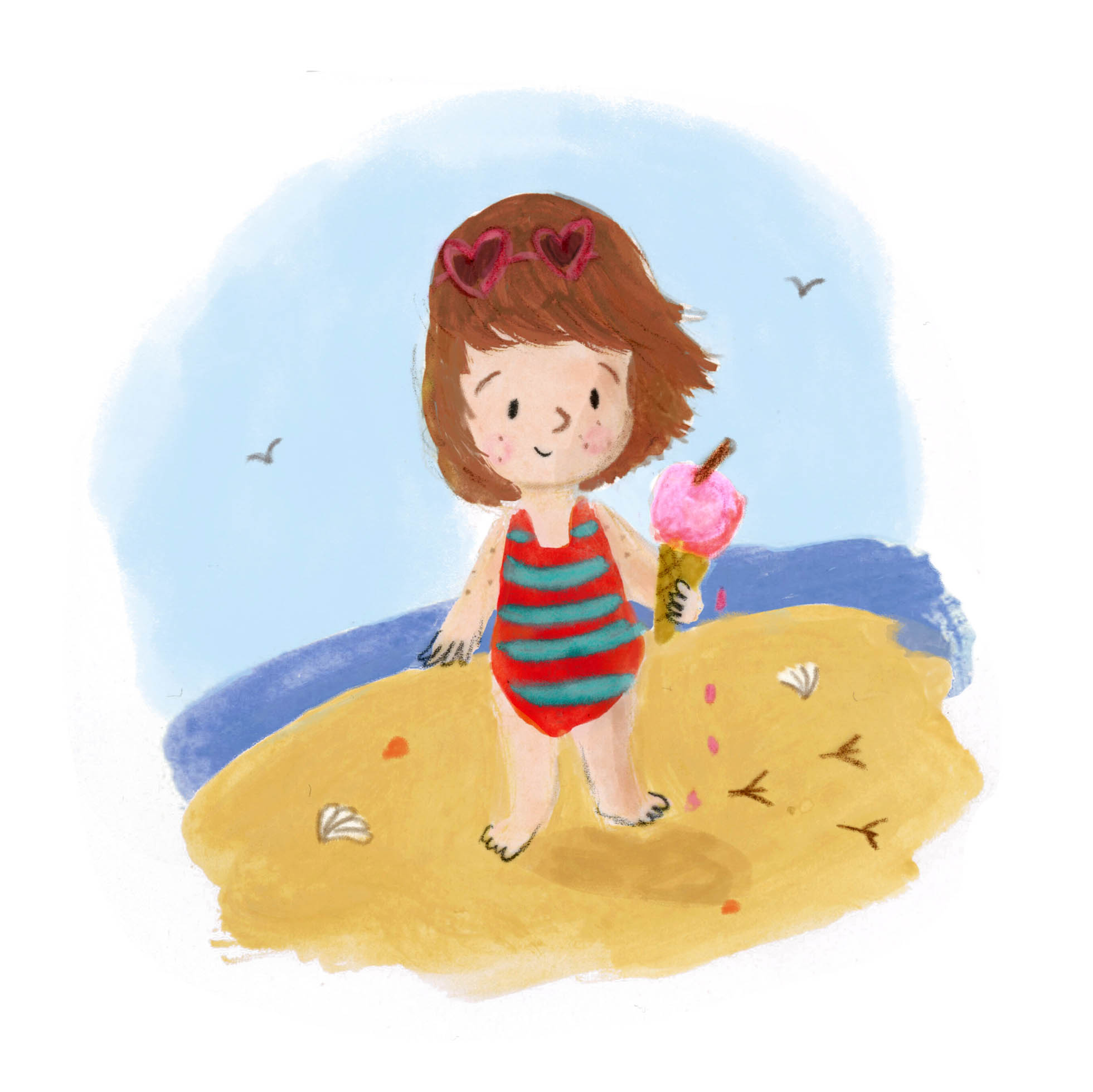 Girl with Ice Cream Seaside by Lucy DIllamore Children's Book Illustrator