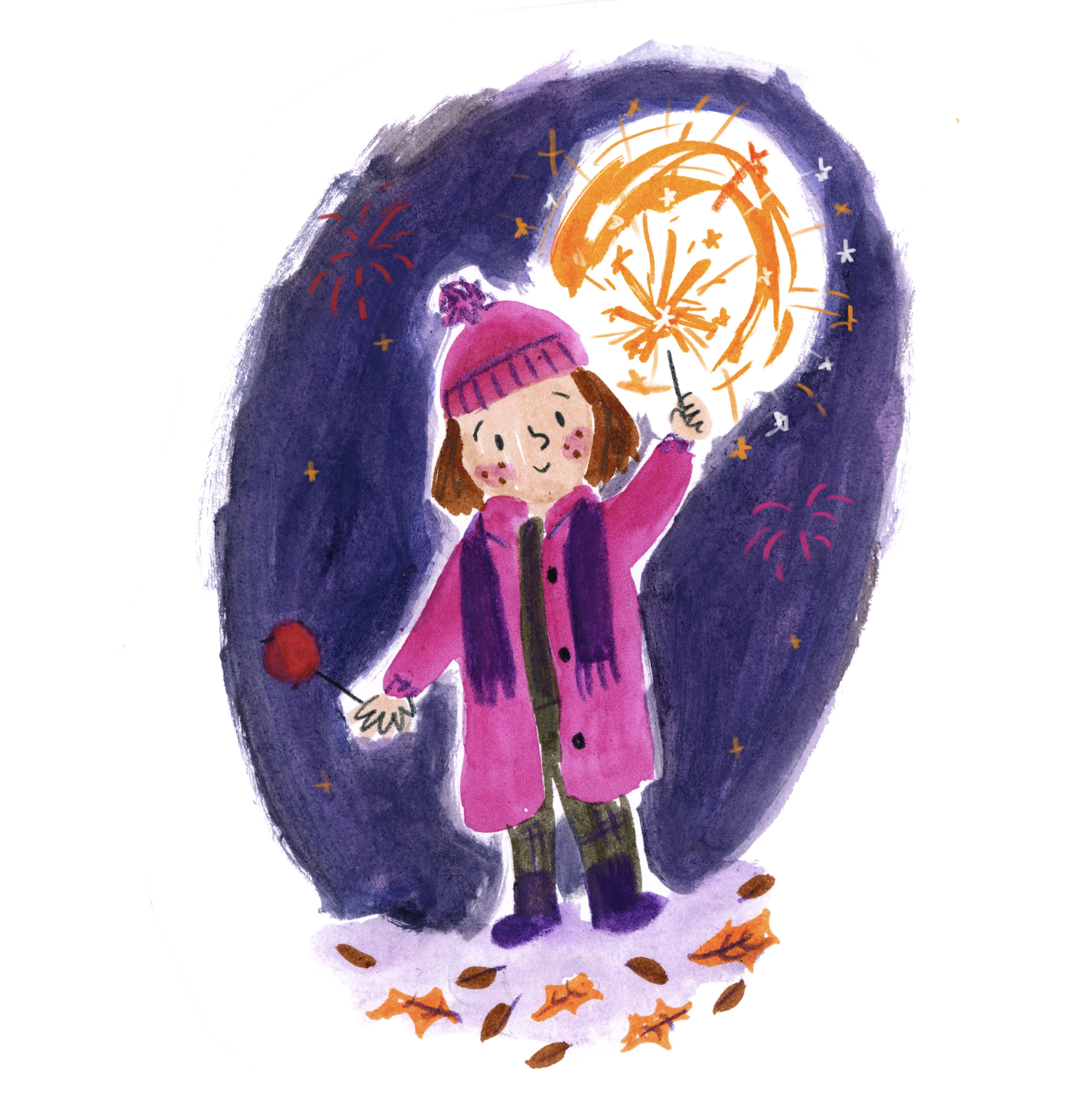 Girl with Sparkler Bonfire Night Lucy Dillamore Illustration.
