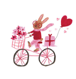 Valentines Bunny Rabbit Riding Bike - Lucy Dillamore Illustration ©2022